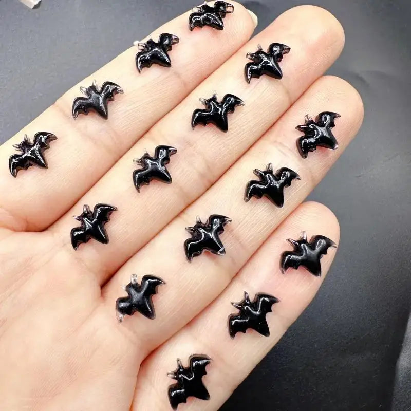 Halloween Nail Art Decorations Black Bat Spider Design Autumn Charms Qme
