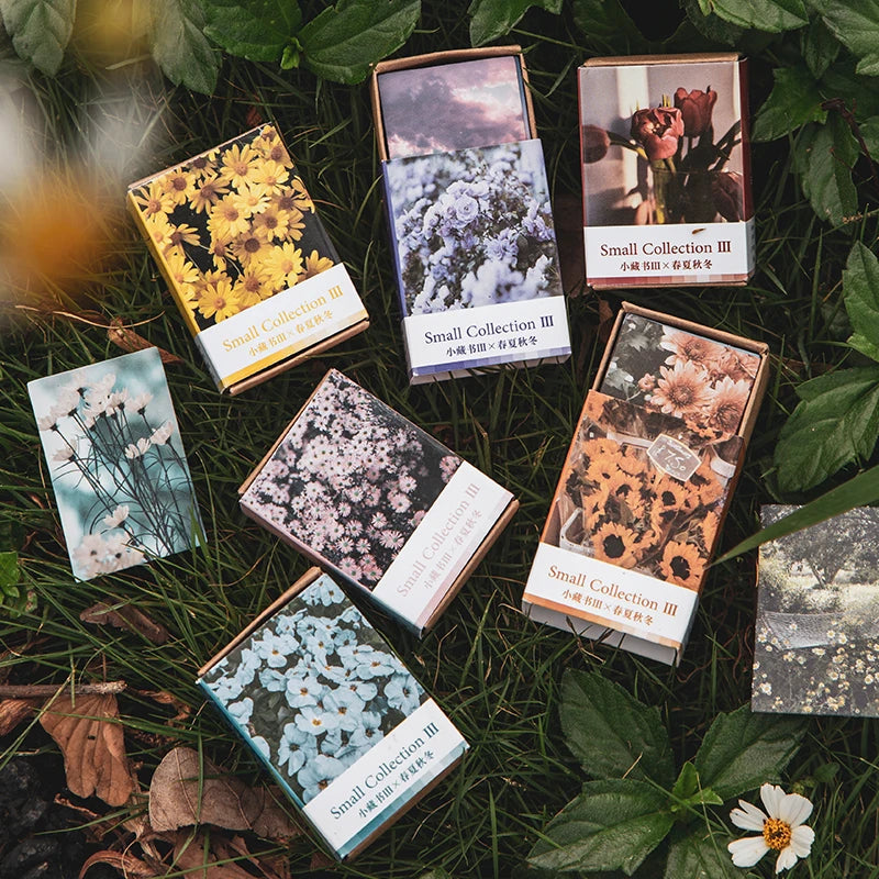 100 pcs Spring summer autumn winter Kraft Paper Mini Greeting Card INS flower Postcard Letter Envelope Decoration LOMO Cards Qme