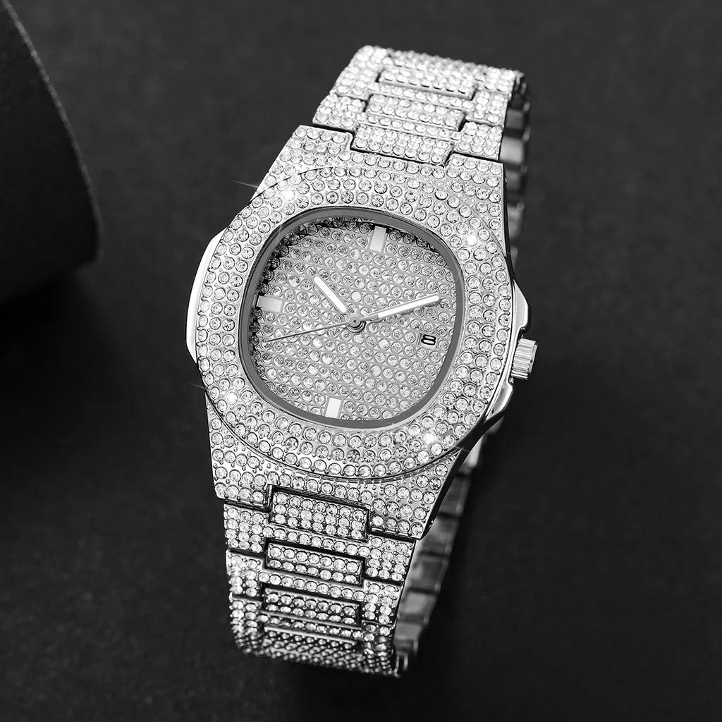 2026 Full Sky Star Waterdrop Quartz Watch with Full Diamond Band for Men and Women, Light Luxury Steel Strap Watch Qme