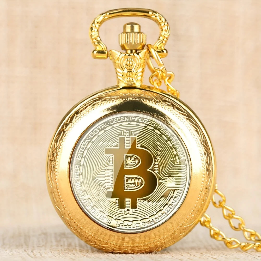 Retro Golden Coin Pattern Small Quartz Pocket Watch, Commemorative Collectible Clock Qme