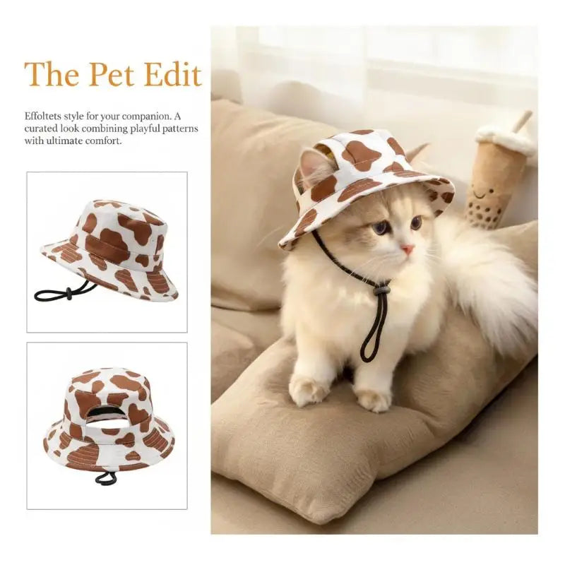Summer Pet Cat Sun Hat Ear Holes Cute Kitten Fisherman Cap UV Qme