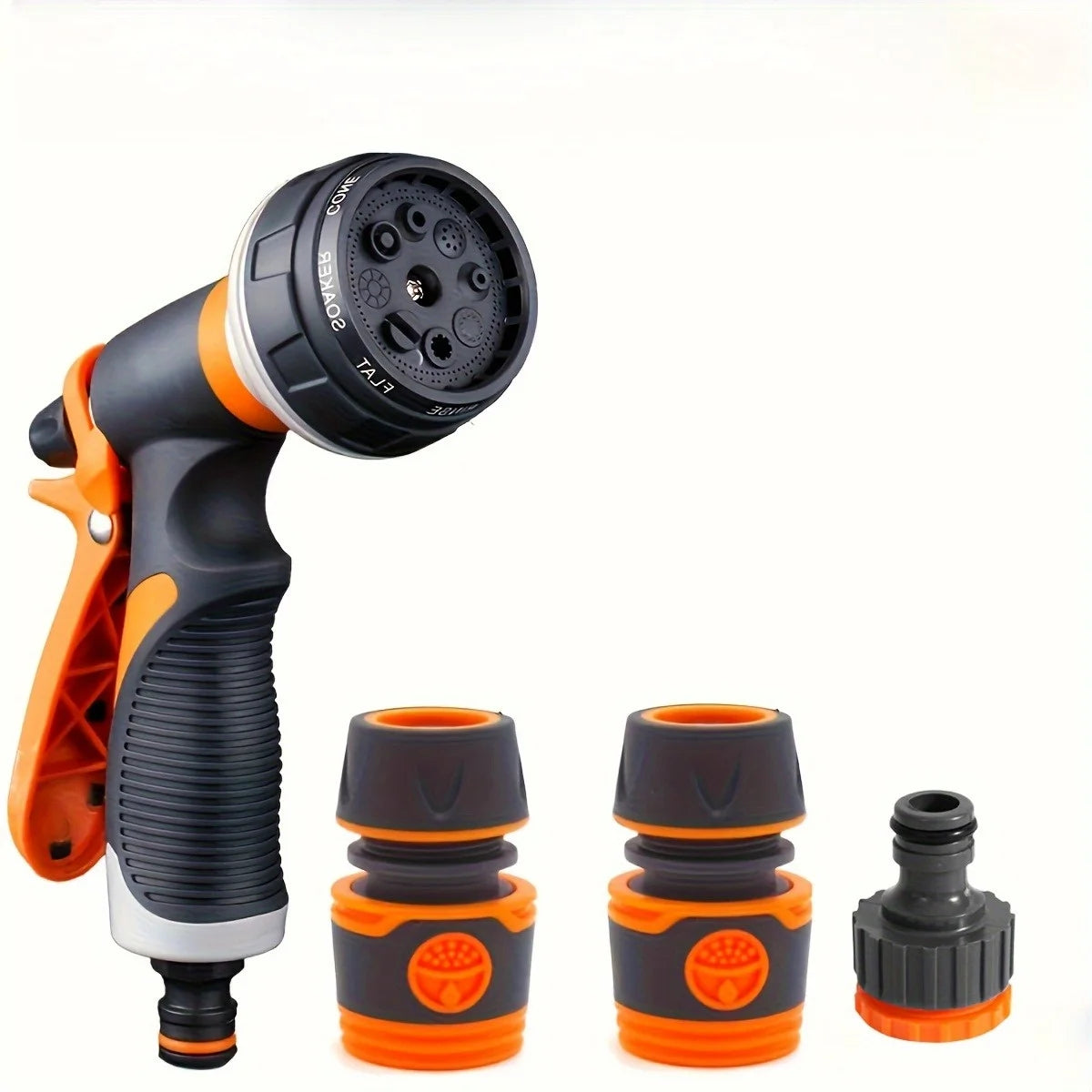 Spray hose nozzle, adjustable handle, suitable for car washing, pet bathing and plant watering. Car washing accessory. Qme Orange