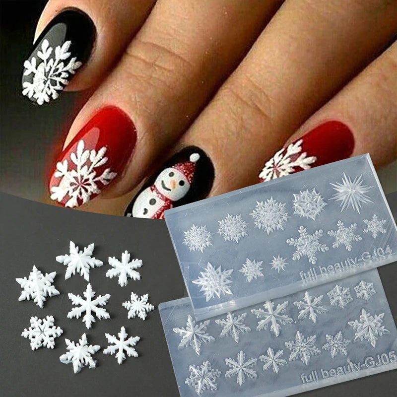 Winter Snowflake Nail Art Silicone Mold 3D Embossed Carving Soft Qme