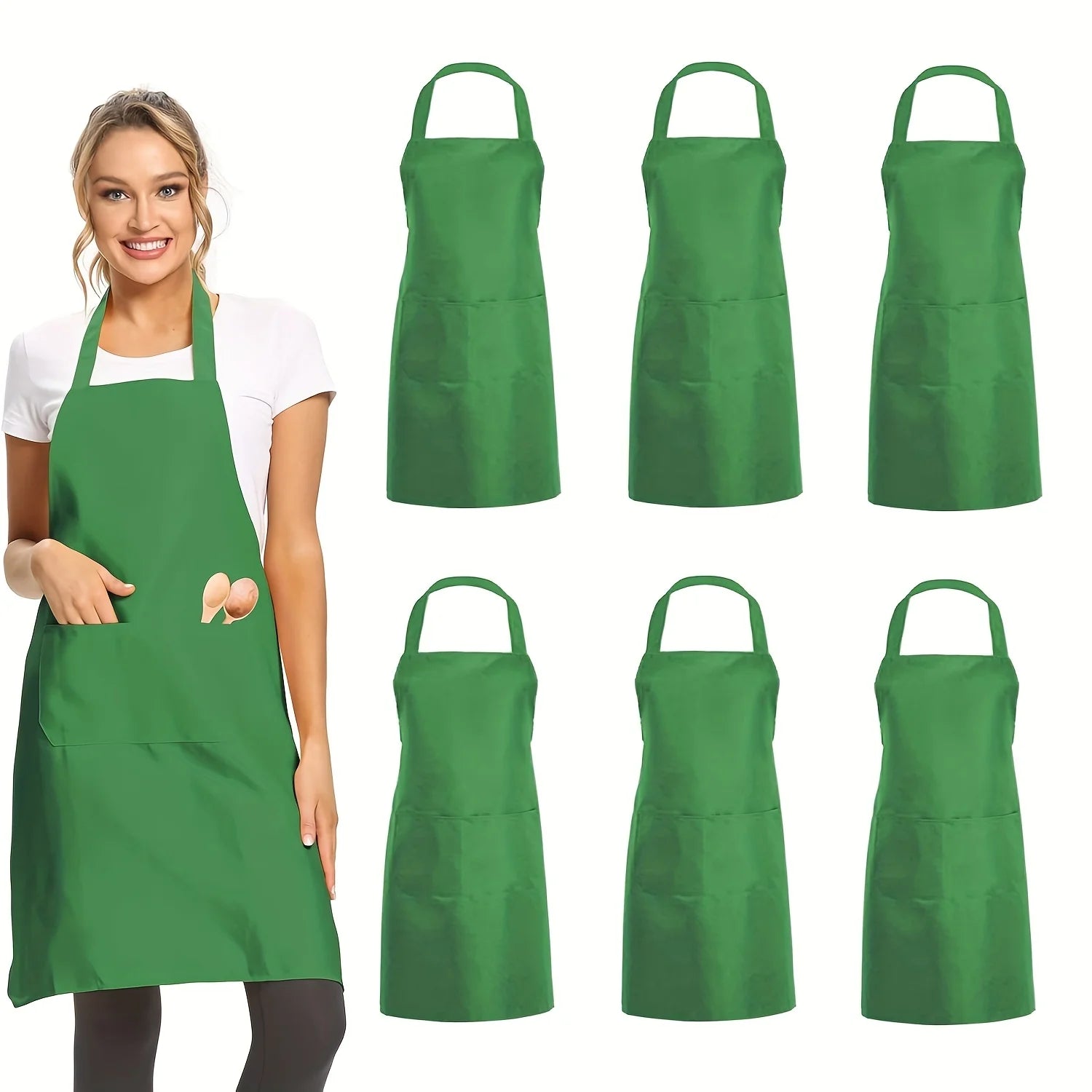 4pcs Adjustable Canvas Aprons with Pockets Comfort Fit for Cooking Chefs Waiters BBQs Hairdressers Easy Clean Qme Fruit Green 6pcs OneSize
