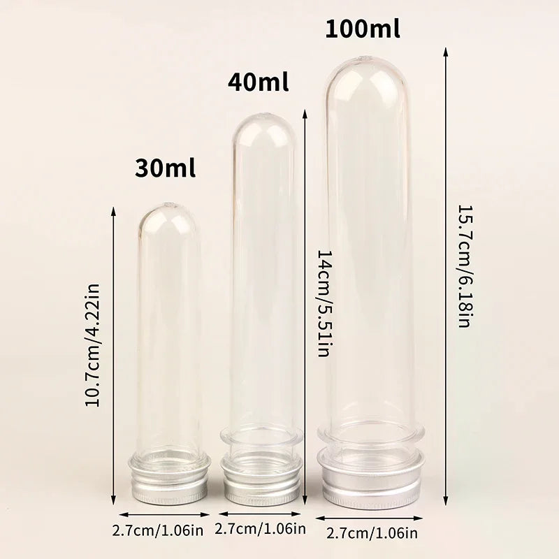 30 40 PET Test Tube Bottle Transparent Cylindrical Plastic Refillable Qme