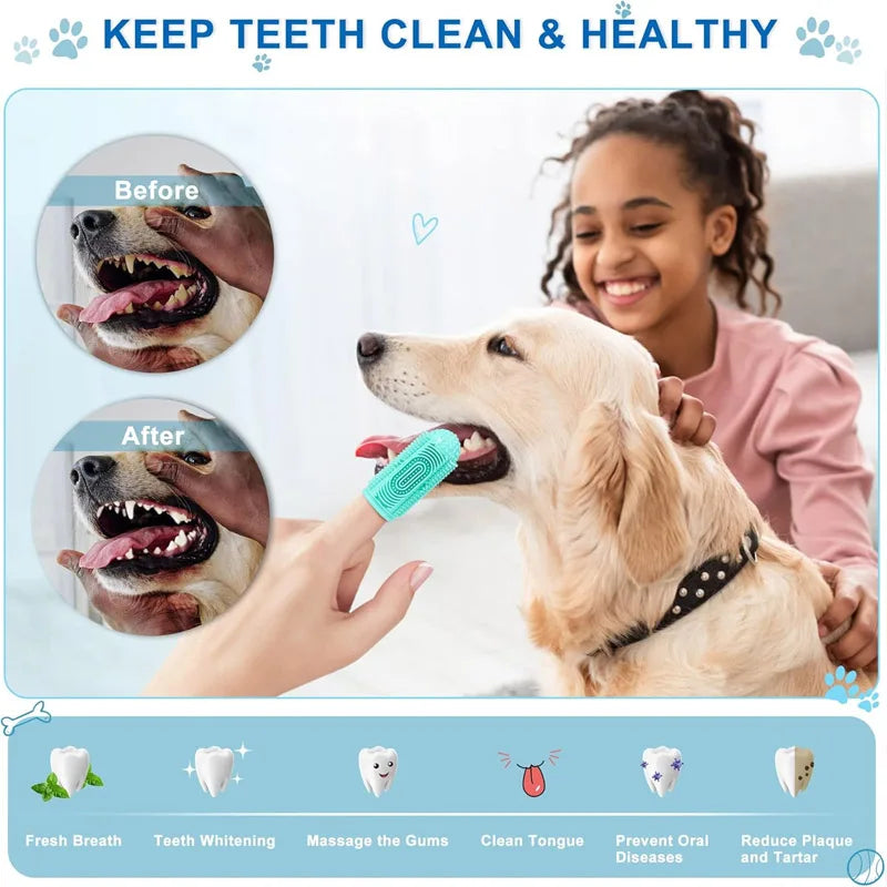 4-piece dog toothbrush set for dog teeth cleaning and care, suitable for cat and dog teeth cleaning and care Qme