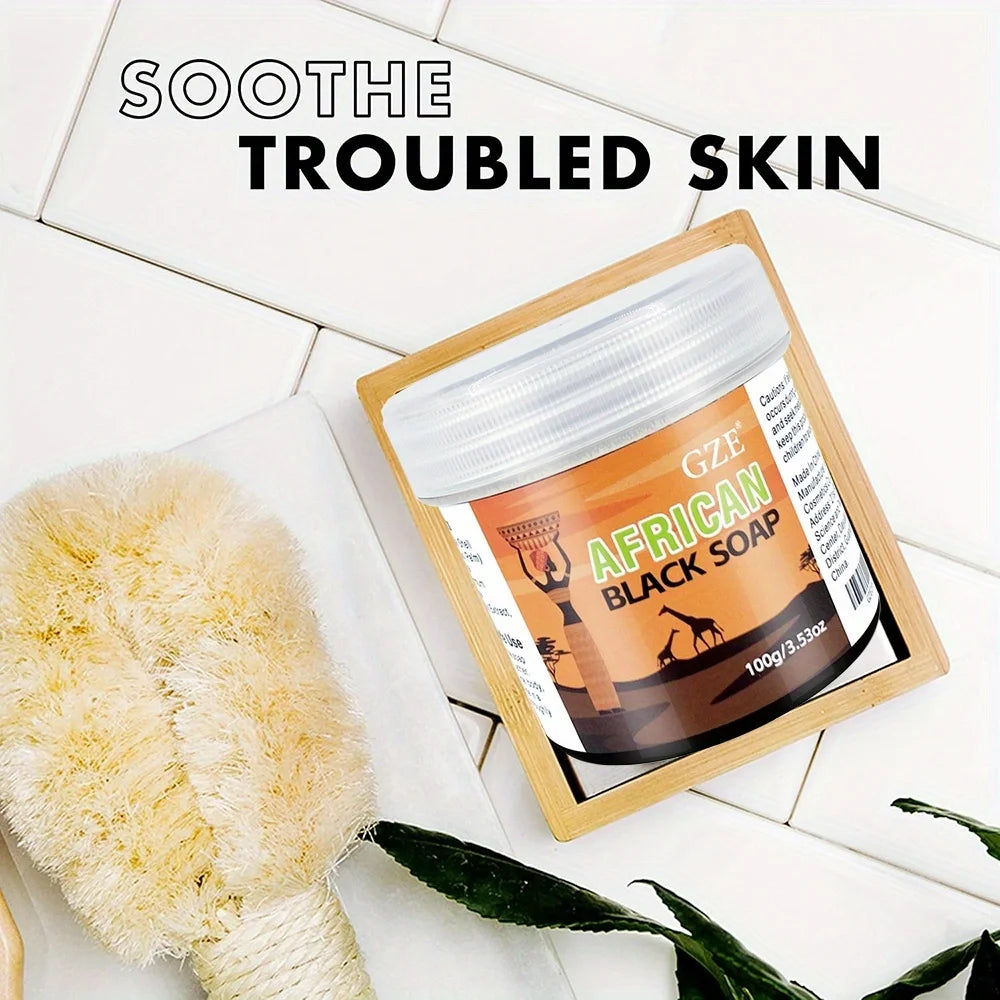 2 Pack GZE African Black Soap 3-in-1 Face, Hair, and Body Cleanser - Deeply Cleanses and Moisturizes Skin and Hair - Handmade Qme