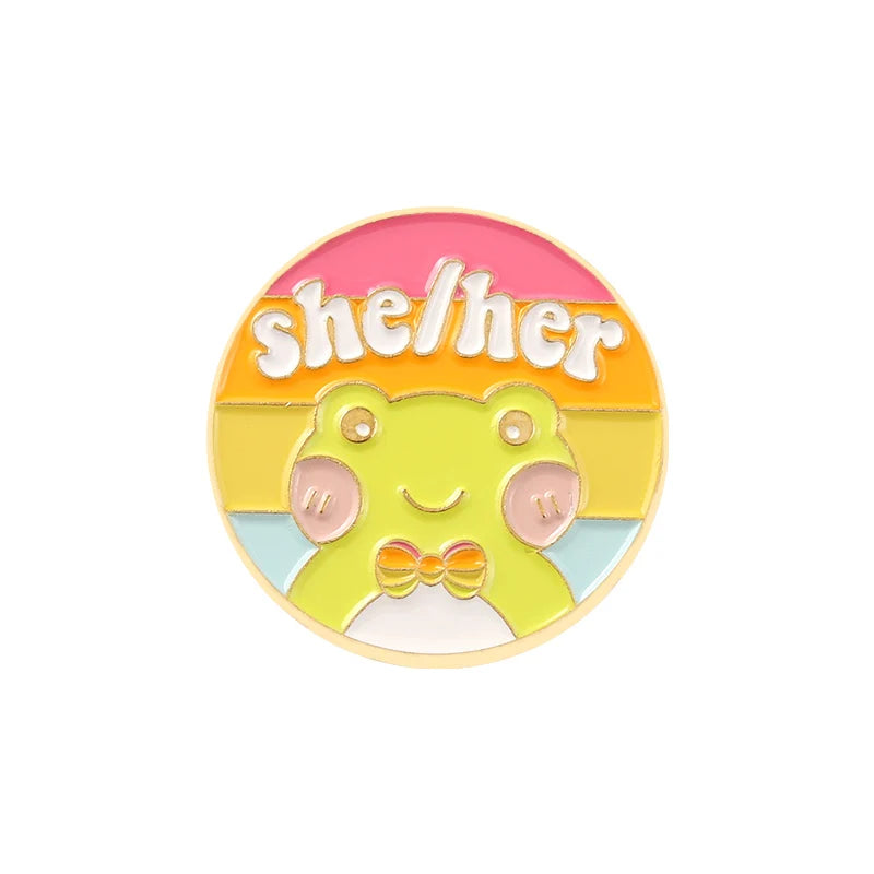 My Pronouns Enamel Pins Cats Butterfly He Him She Her They Them Brooches Lapel Metal Badges Fashion Jewelry Gifts Drop Shipping Qme style 12