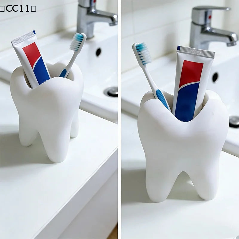 Tooth-shaped Toothbrush Holder Organizer Pen Plastic Makeup Brush Qme