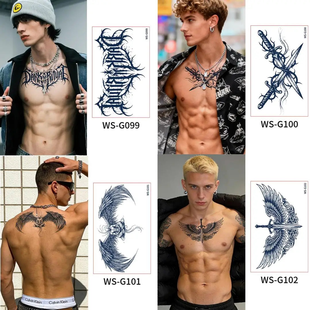 A Long Lasting Cyan Thorn Fake Tattoo Stickers 4/6/9Pcs, Non-Reflective Waterproof Temporary Decals for Belly Chest Back Waist Qme 4pcs WS-G099G102