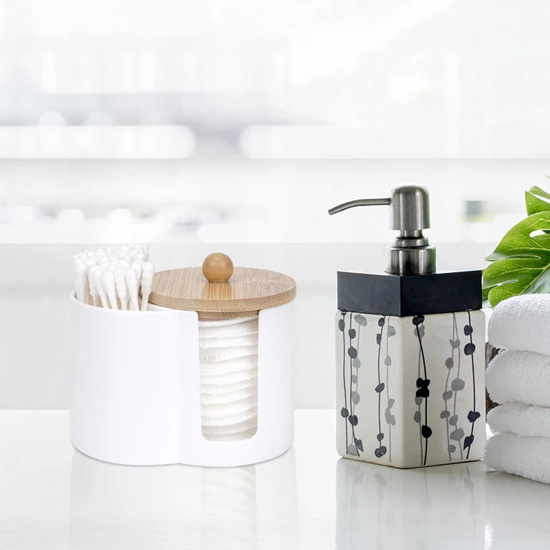 2-in-1 Cotton Swab Makeup Remover Cotton Integrated Storage Box Desktop Makeup Cotton Double Hole Storage Box Covered StorageBox Qme