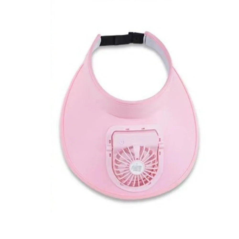 USB Rechargeable Cooling Fan Hat Breathable Large Brim Empty Qme Pink