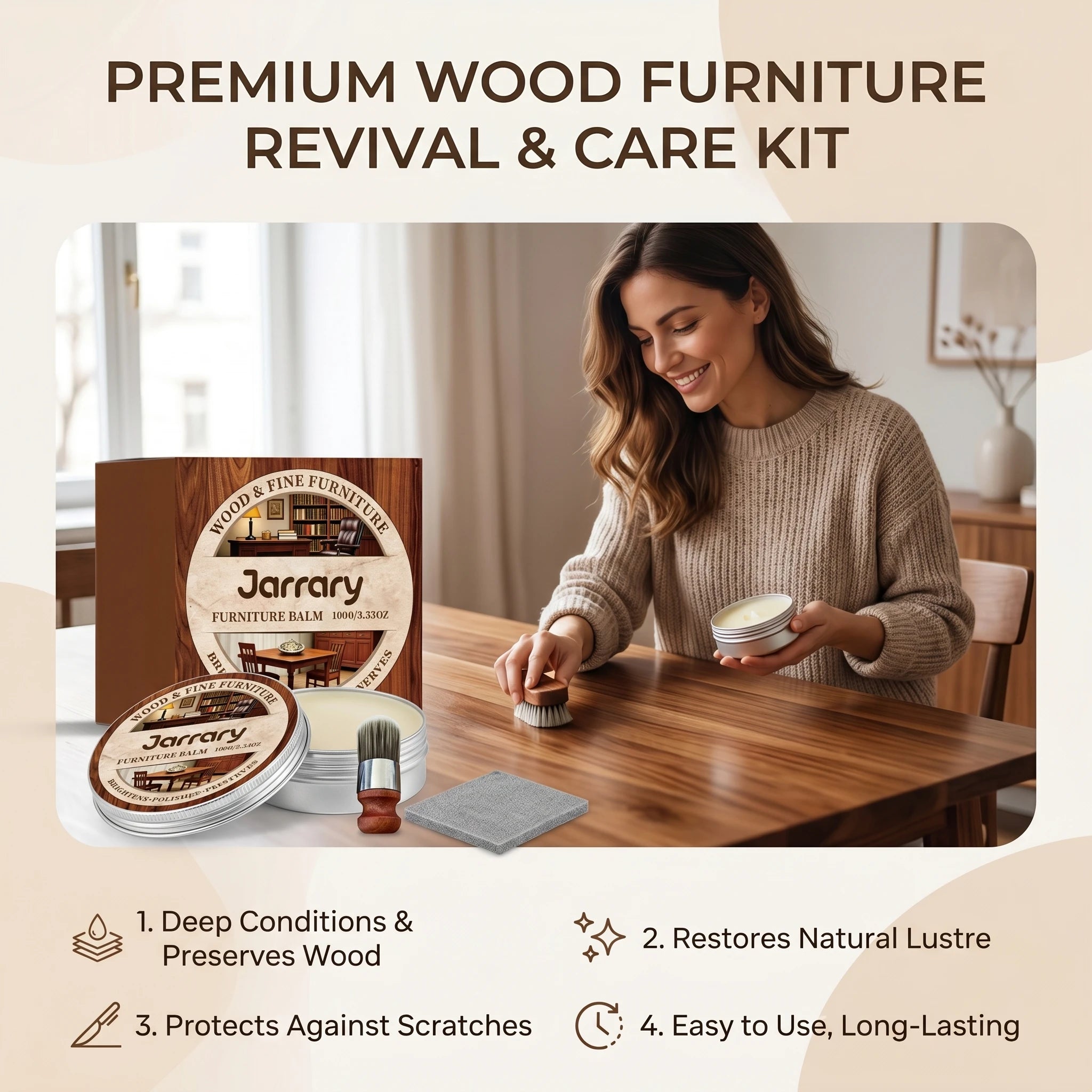 Wood Furniture Care Balm Cleaning Stain Repair Scratches Restore Shine Form a Protective Film Natural Furniture Beeswax Polisher Qme