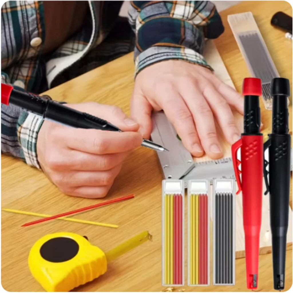 Carpenter Mechanical Pencil With Refills One-piece Design Pen Cap Built-in Sharpener Woodworking Construction Marking Tool Qme