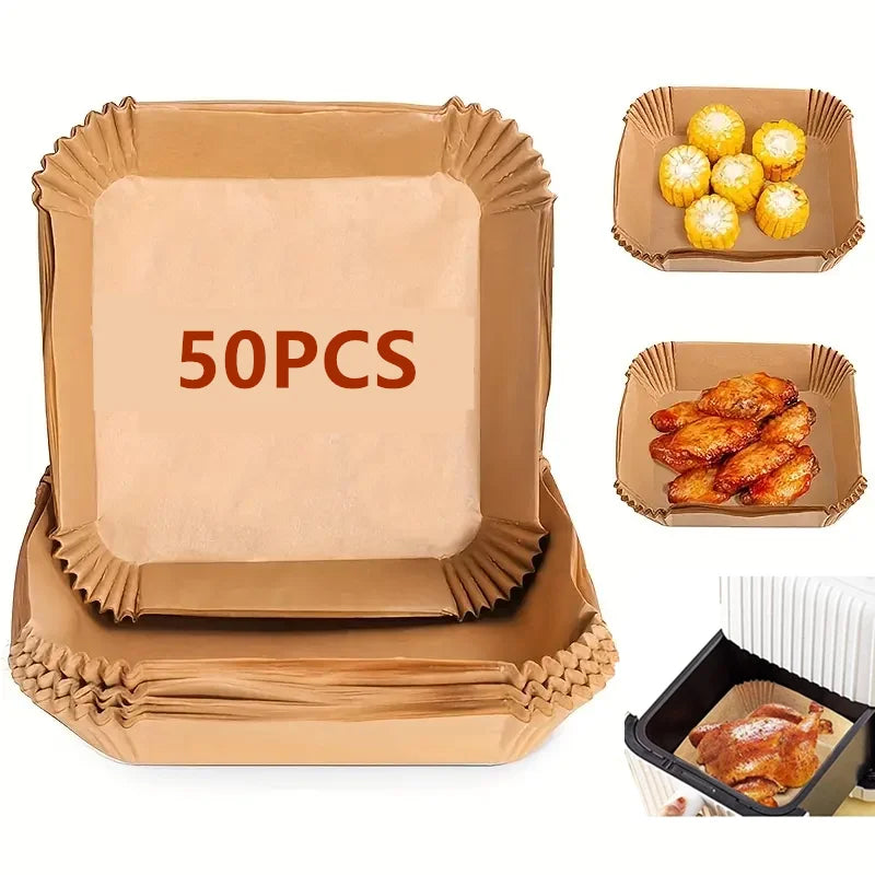 50/100Pcs Air Fryer Disposable Paper Parchment Wood Pulp Steamer Cheesecake Air Fryer Accessories Baking Paper For Air Fryer Qme 50PCS
