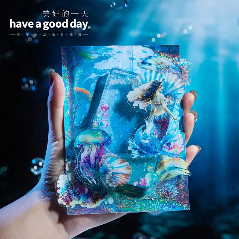 5pcs/pack PET Blue Ocean landscape Stickers Aesthetics Stationery DIY Scrapbooking Materials Collage Junk Journal Decor Stickers Qme