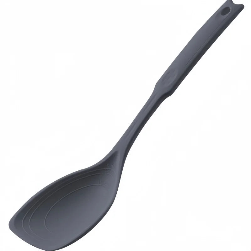 Multifunctional Silicone Spatula Spoon Comfortable Grip Non-slip Handle Cookware Mixing Spoon Silicone Tableware Spoon Qme Dark gray