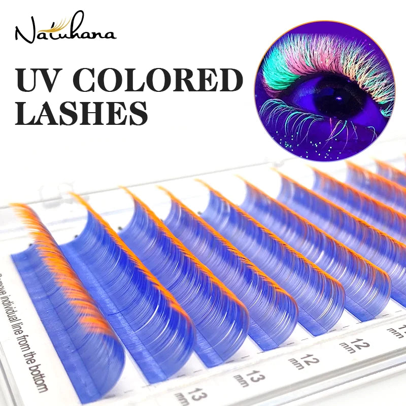 NATUHANA UV Glow Eyelash Extensions Fluorescent Neon Lashes Qme