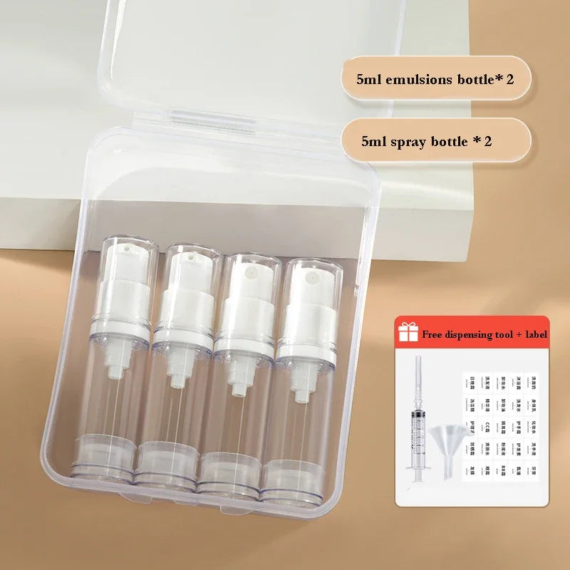 5-15ML Clear Empty Refillable Airless Vacuum Pump Cream Lotion and Spray Portable Bottle Set Sample Packing for Toiletries Qme Plastic 4PCS 5ml mixed