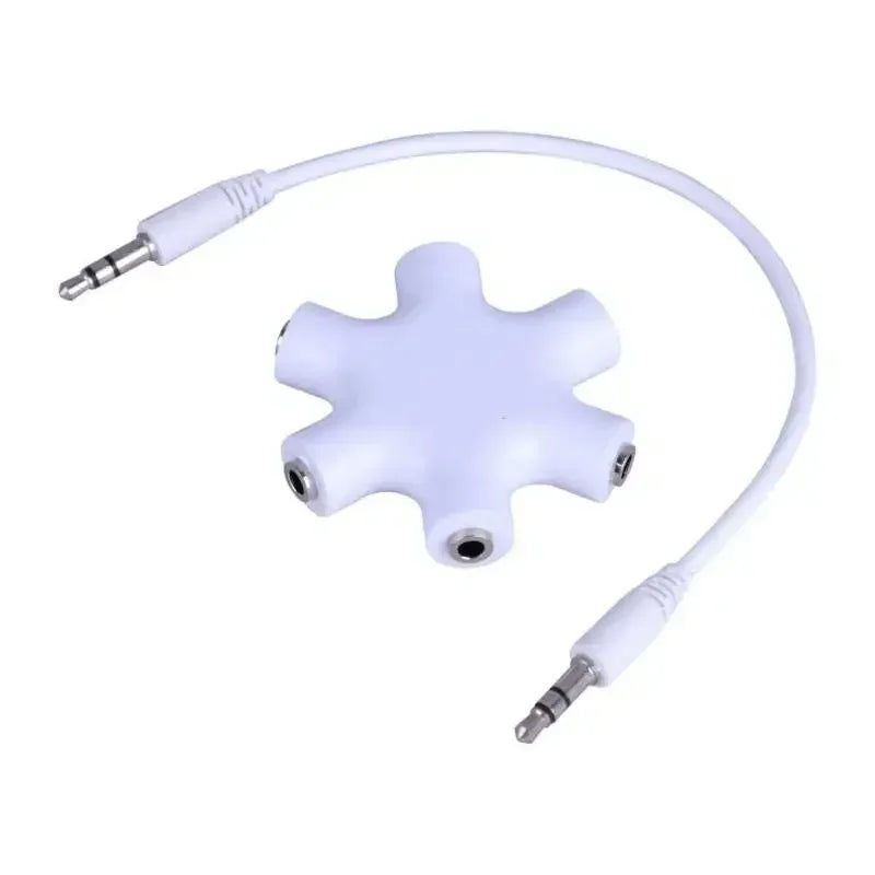 5pcs 3.5mm Audio Aux Cable Splitter 1 Male To 5 Female Headphone Port 3.5 Jack Share Adapter for Tablet MP3 MP4 Mobile Phone Qme white 5pcs