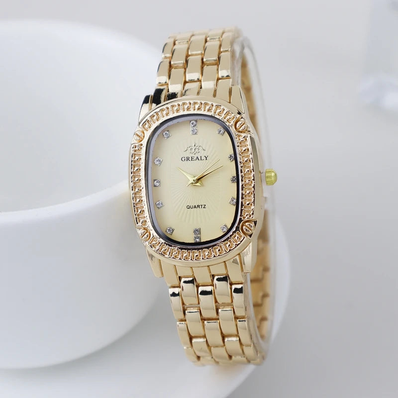 Luxury Fashion Metal Band Watches for Women Brand Simple Casual Oval Rhinestone Ladies' Quartz Wristwatch Qme