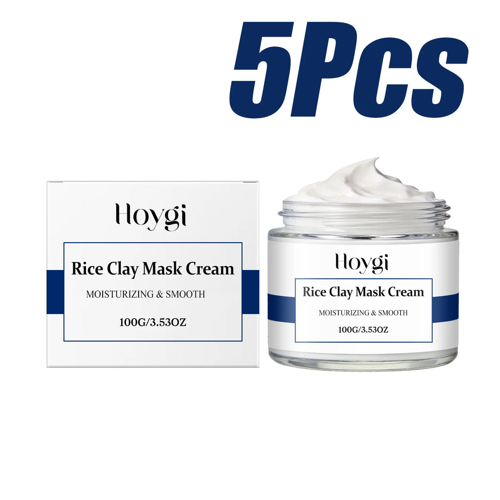 Smoothing Rice Clay Mask Cream Brightening Pore Cleansing Hydrating Mask Even Skin Tone Controls Oil Nourishing Face Mask Qme 5 x 100g Boxed