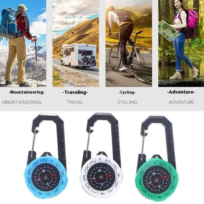Luminous Compass Keychain Carabiner Portable ABS Material Directional Qme