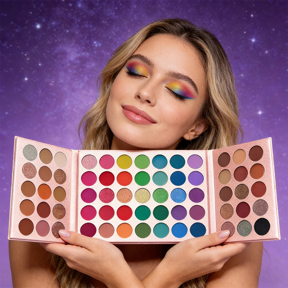 65 Colors Eyeshadow Palette Rose Gold Shades Highly Pigmented Matte Qme