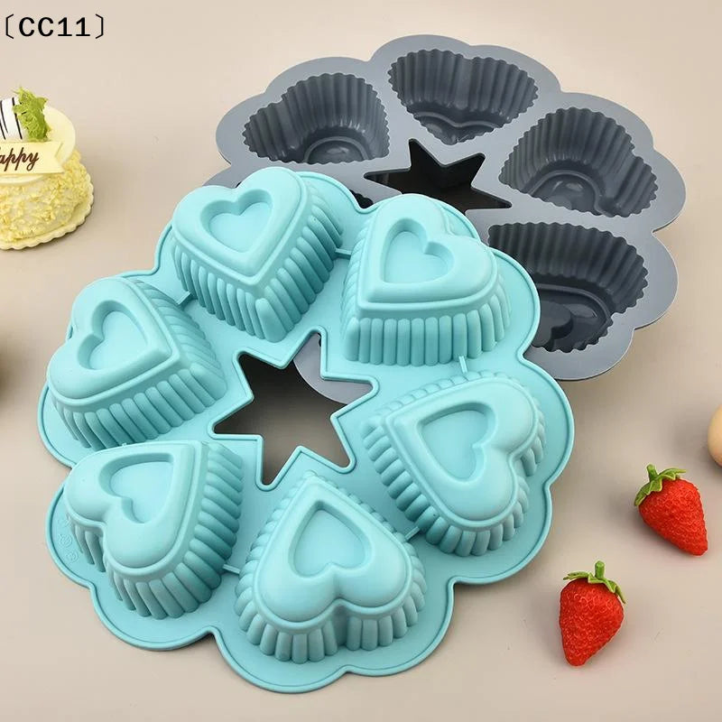 Silicone Heart-shaped Cake Mold Food-grade Non-stick Baking Tray DIY Qme