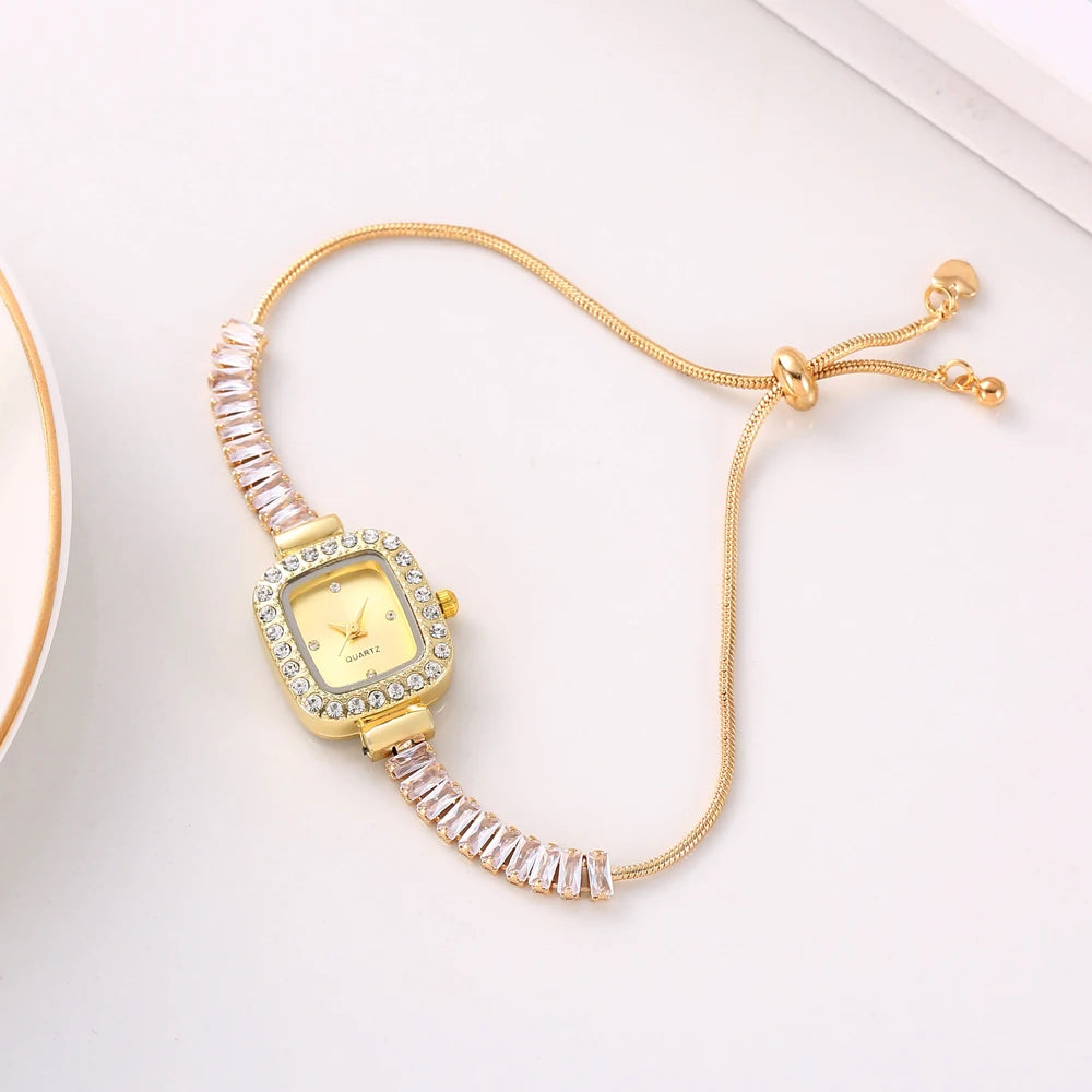 New Fashion Solid Color Zircon Fine Strap with Diamond Set Women's Watch, Free Adjustable Bracelet, Women's Style Qme