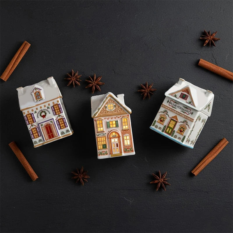 Holiday Village Spice House Set, Mini Christmas Gingerbread Houses Jars, Festive Decor Kitchen Countertop Christmas Candle Qme