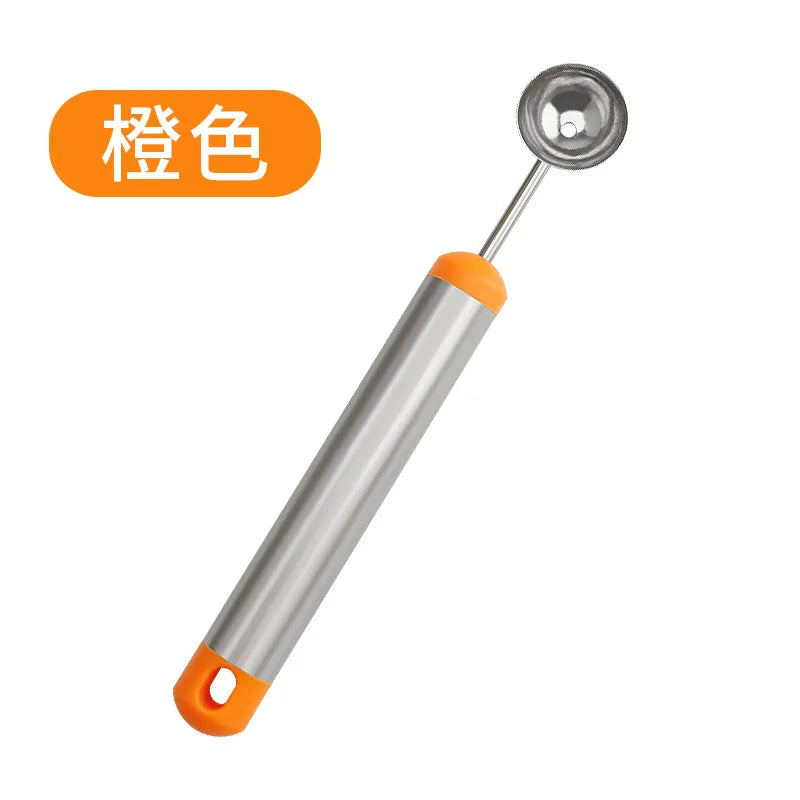 A Multi functional stainless steel fruit scoop, homemade fruit platter, dessert specific tool, fruit salad decoration accessory Qme orange