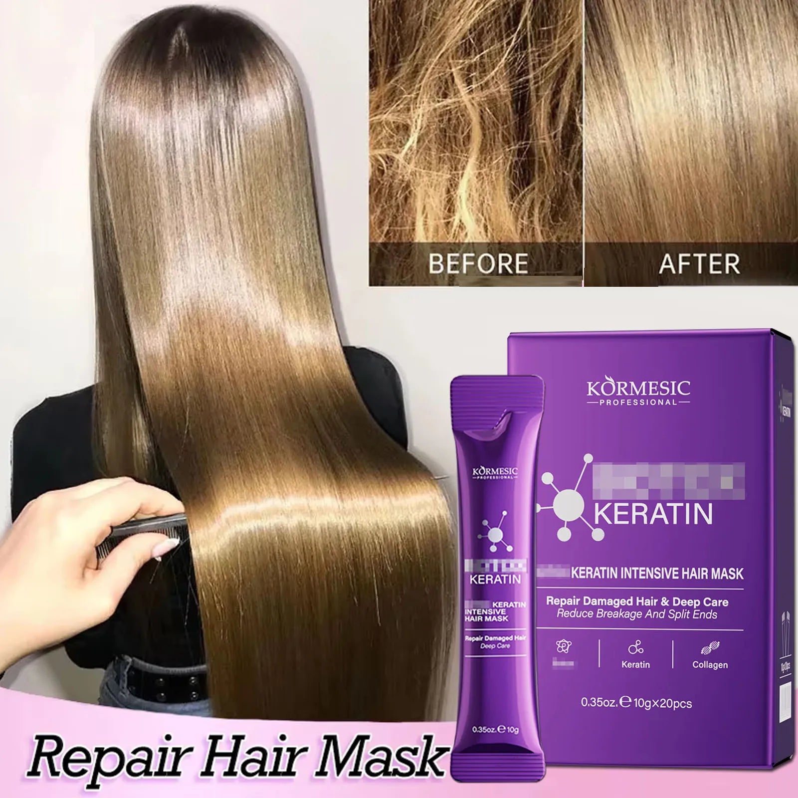 Keratin Hair Mask Magical 5 Second Repair Damage Frizzy Soft Smooth Shiny Hair Deep Moisturize Hair Treat Repair Hair Care Mask Qme