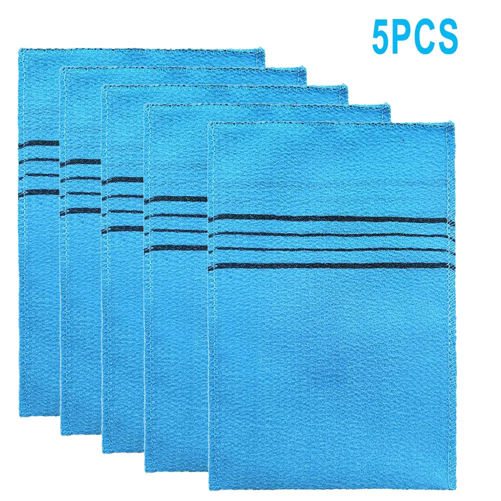 5Pcs Exfoliating Body Scrub Towels Glove Korean Italy Asian Exfoliating Bath Massage Clean Washcloth Double-sided Shower-Towels Qme Blue