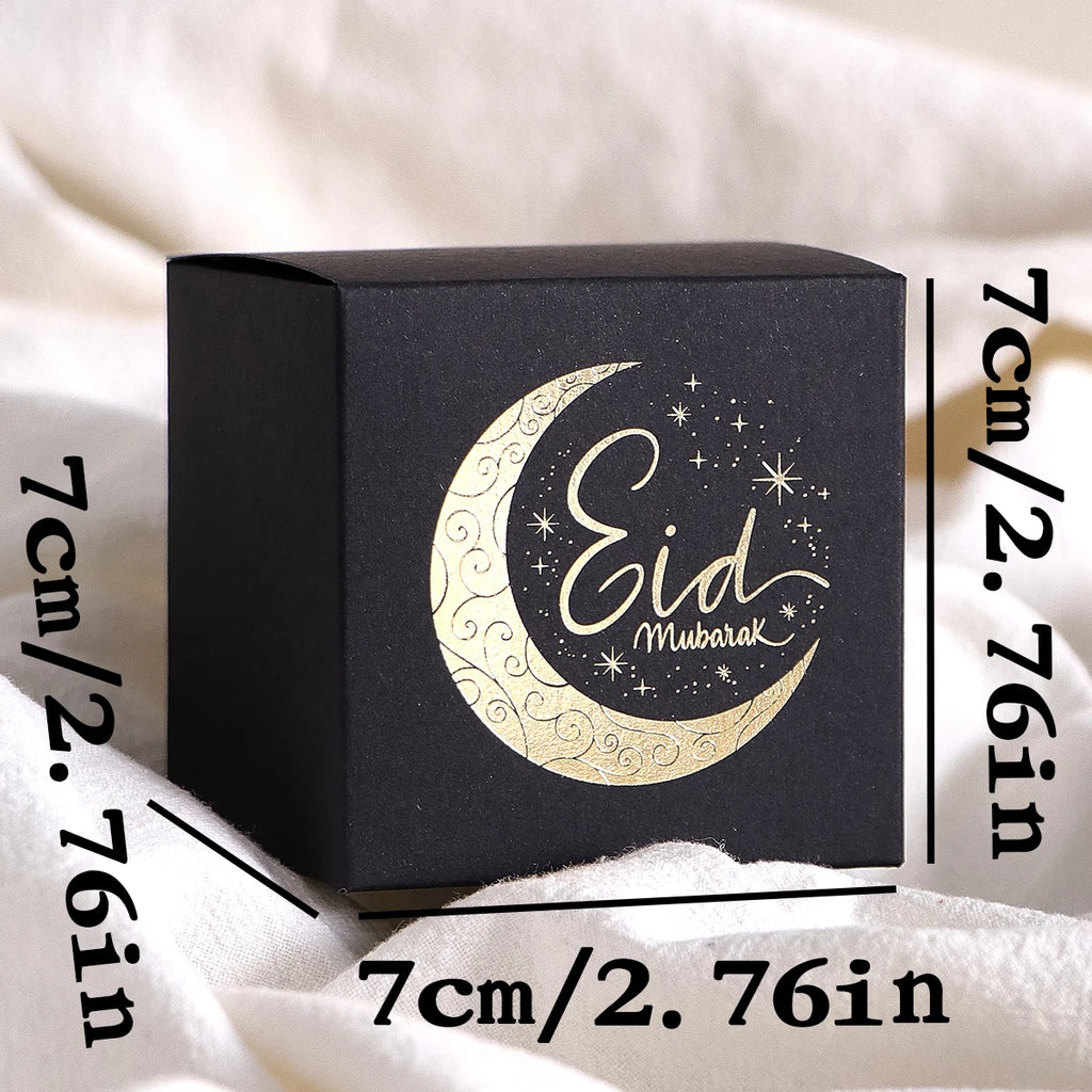 Set of 10Black, White and Green Eid Greetings Mini Gift Bags with Elegant Gold Crescent Design and Star Decoration Perfect for Qme