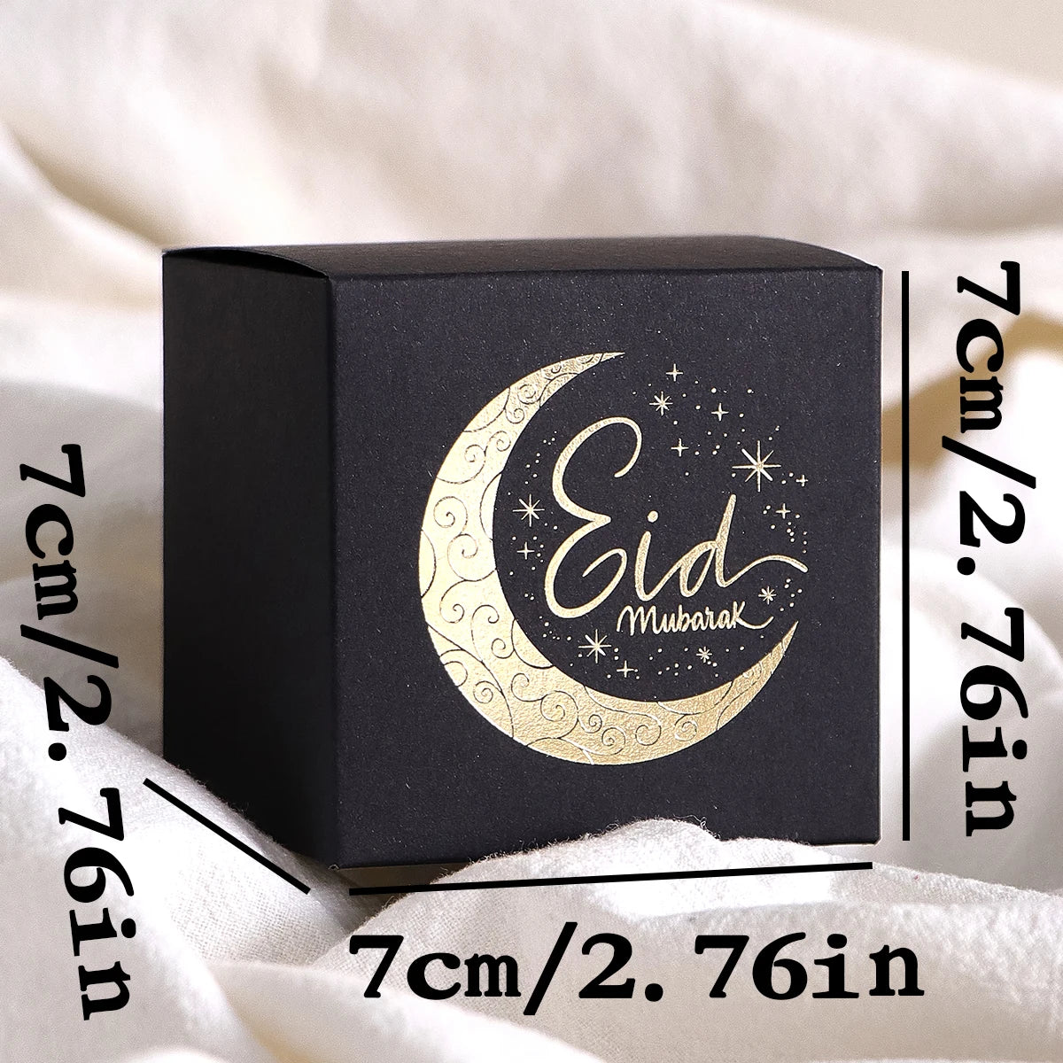 Set of 10Black, White and Green Eid Greetings Mini Gift Bags with Elegant Gold Crescent Design and Star Decoration Perfect for Qme
