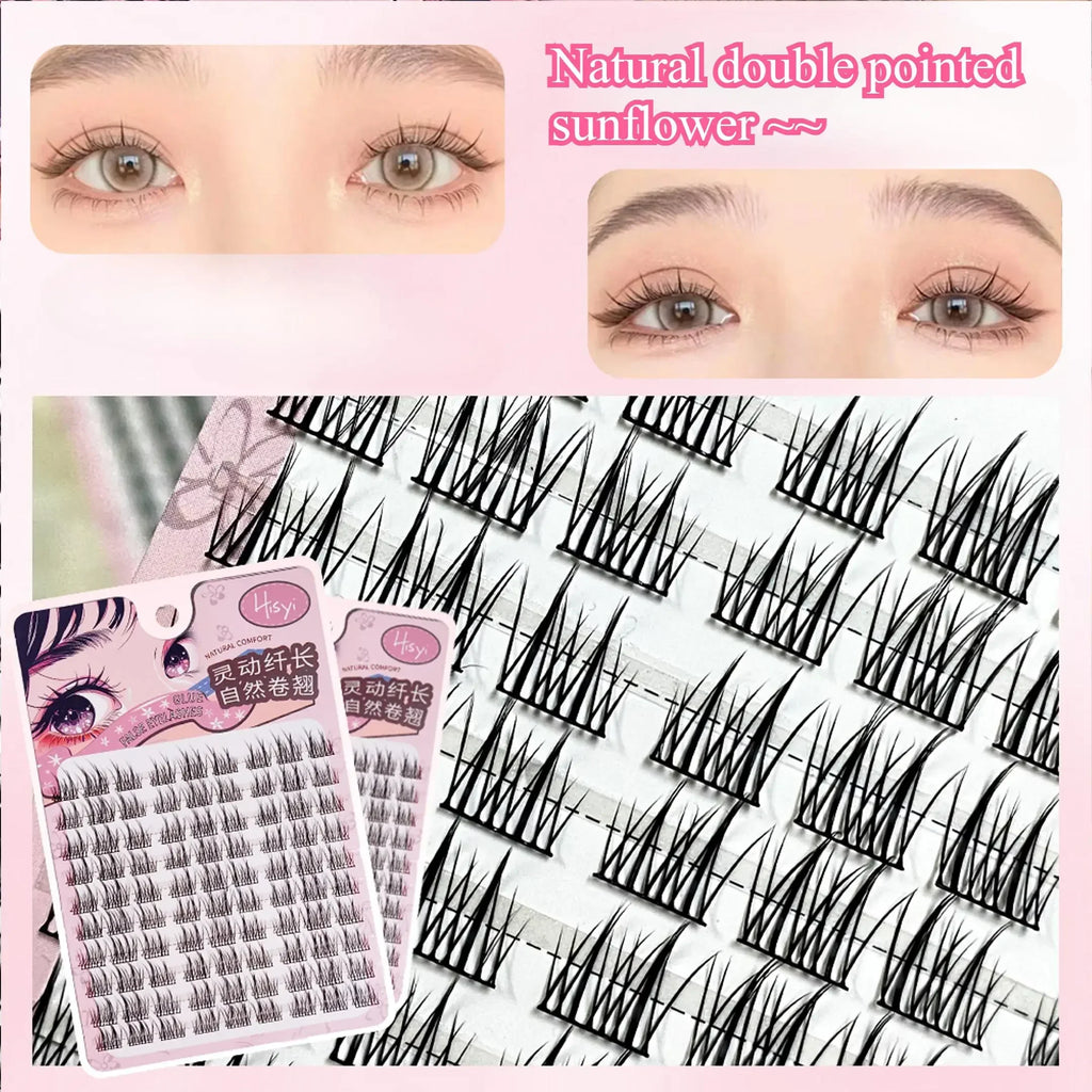 HISYI Five false eyelashes Optional Natural Cat Fairy Sunflower Beginner Comic False Eyelashes Korean style eye makeup Qme
