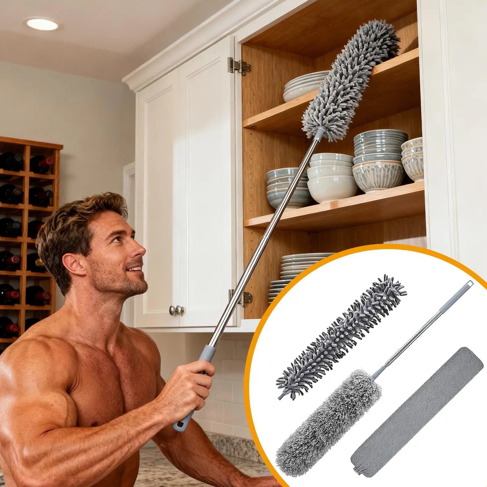 Retractable Duster Washable Microfiber Mop Household Dust Collector For Home Commercial Apartment Dormitory Kitchen Bathroom Qme