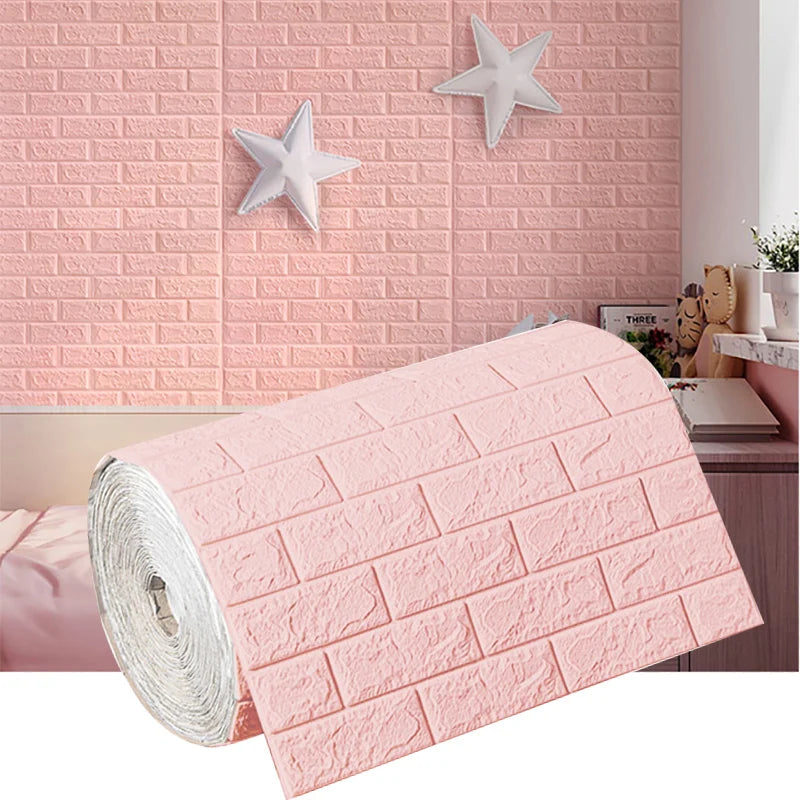 Waterproof Roll 3D Wall Sticker 70cmx100cm Decorative Wallpaper Bedroom Living Household Indoor Wall Art Decor Qme 70CMx1M pink