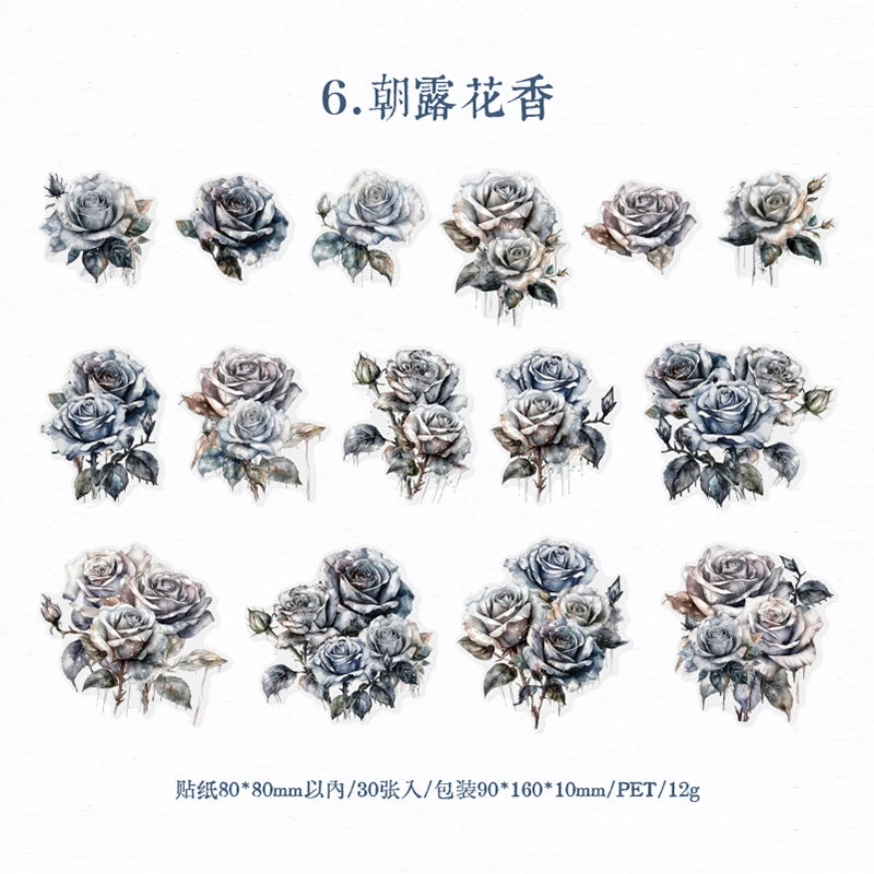 30 pcs Large size roses Stickers aesthetic Diy Stickers Aesthetic Scrapbooking Journal Deco Album Deco DIY Diary Stationery Qme F