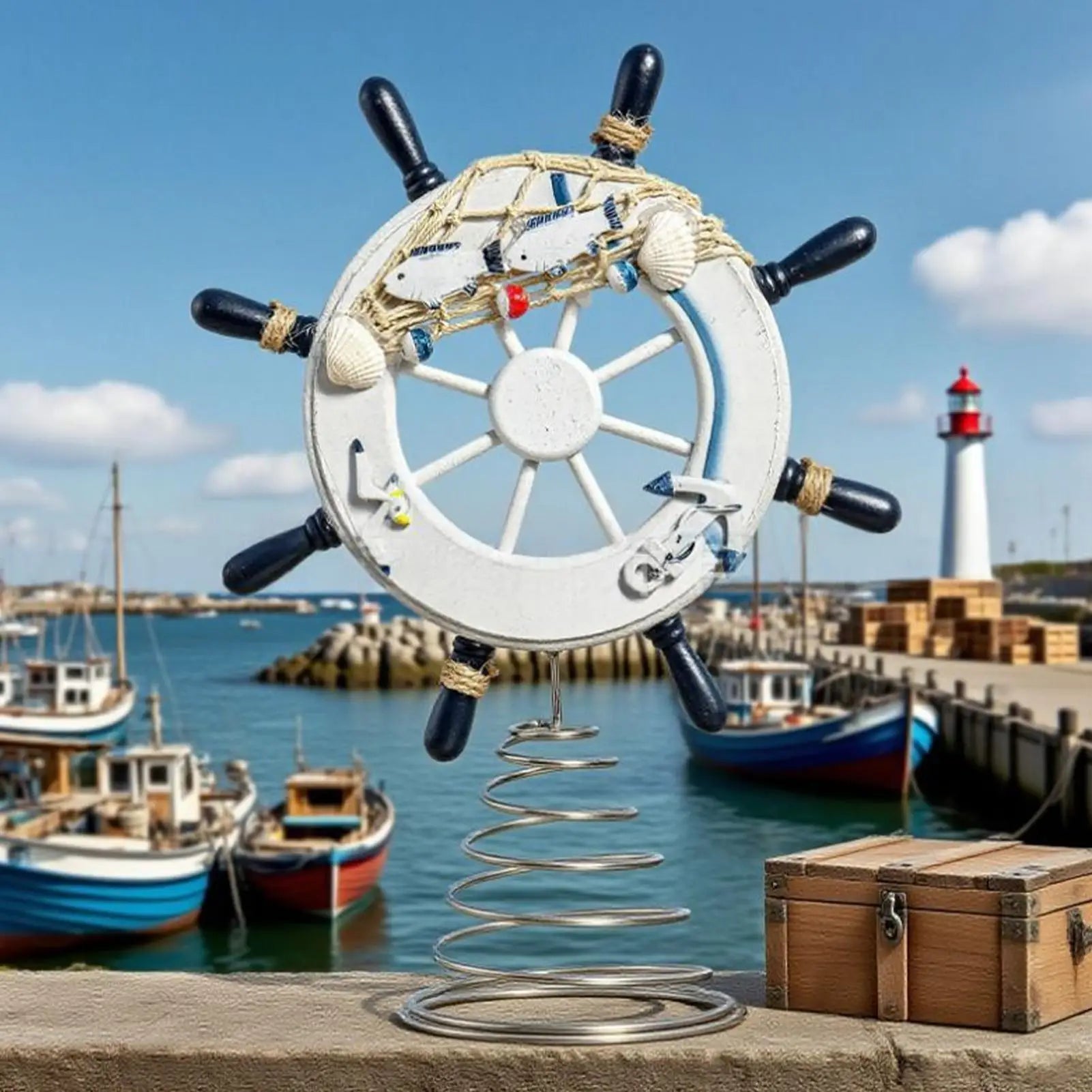 Ship Wheel Decor Coastal Room Fishing Net Aesthetic Decoration Office Qme