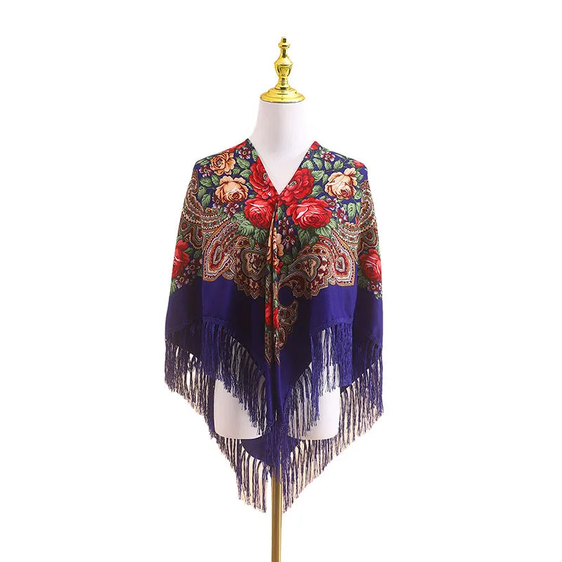 43 Women Luxury Floral Print Russian Square Scarf Traditional Fringed Qme rg-3 One Size