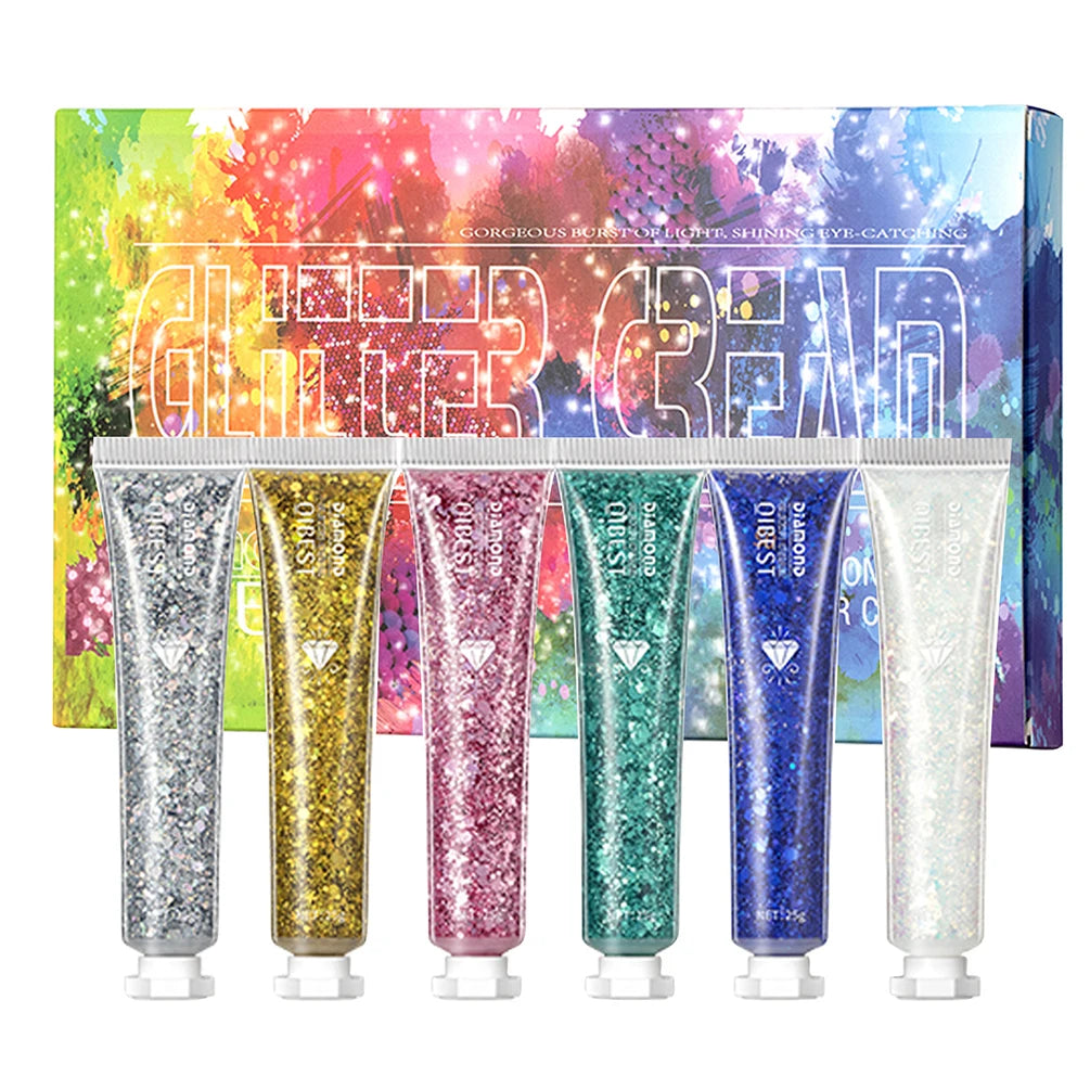 QIBEST Festival Body Glitter Gel Face Eye Glitter Eyes Holographic Cosmetics Laser Powder Chunky Nails Hair Glitter Makeup Sets Qme