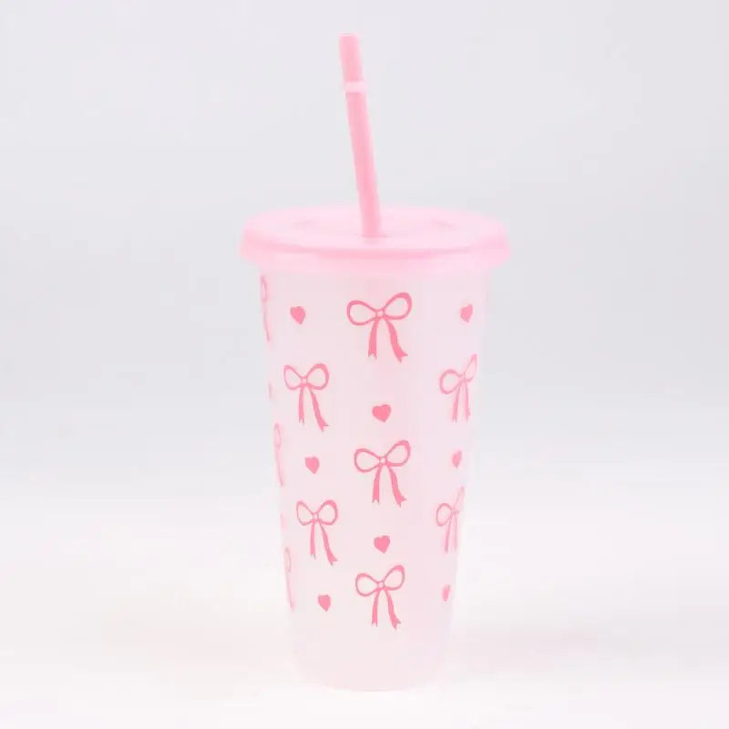700ml With Lids Sippy Summer Sippy Cup Pink Bow Large Capacity Water Bottle Juice Milk Cup Cold Mug Qme Pink 700ml