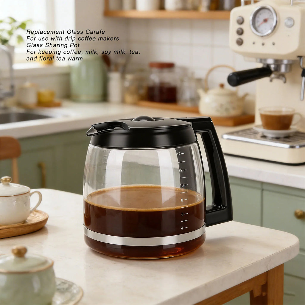 Glass Coffee Carafe Heat Resistant Coffee Pot Replacement Carafe with Handle Easy to Clean Coffee Maker Pitcher Qme