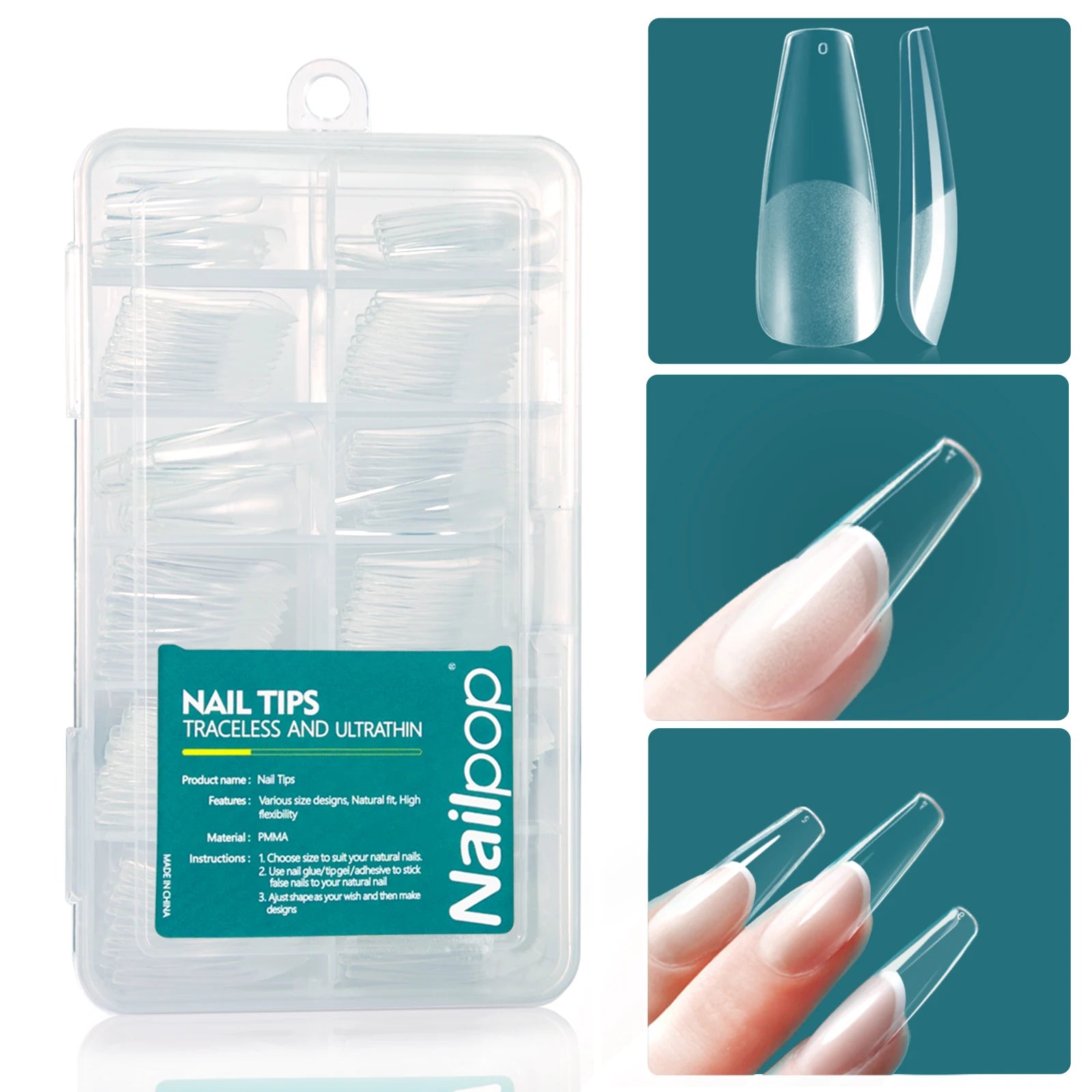 Nailpop Soft Gel Tips Nails Acrylic Material Medium Almond Coffin Qme