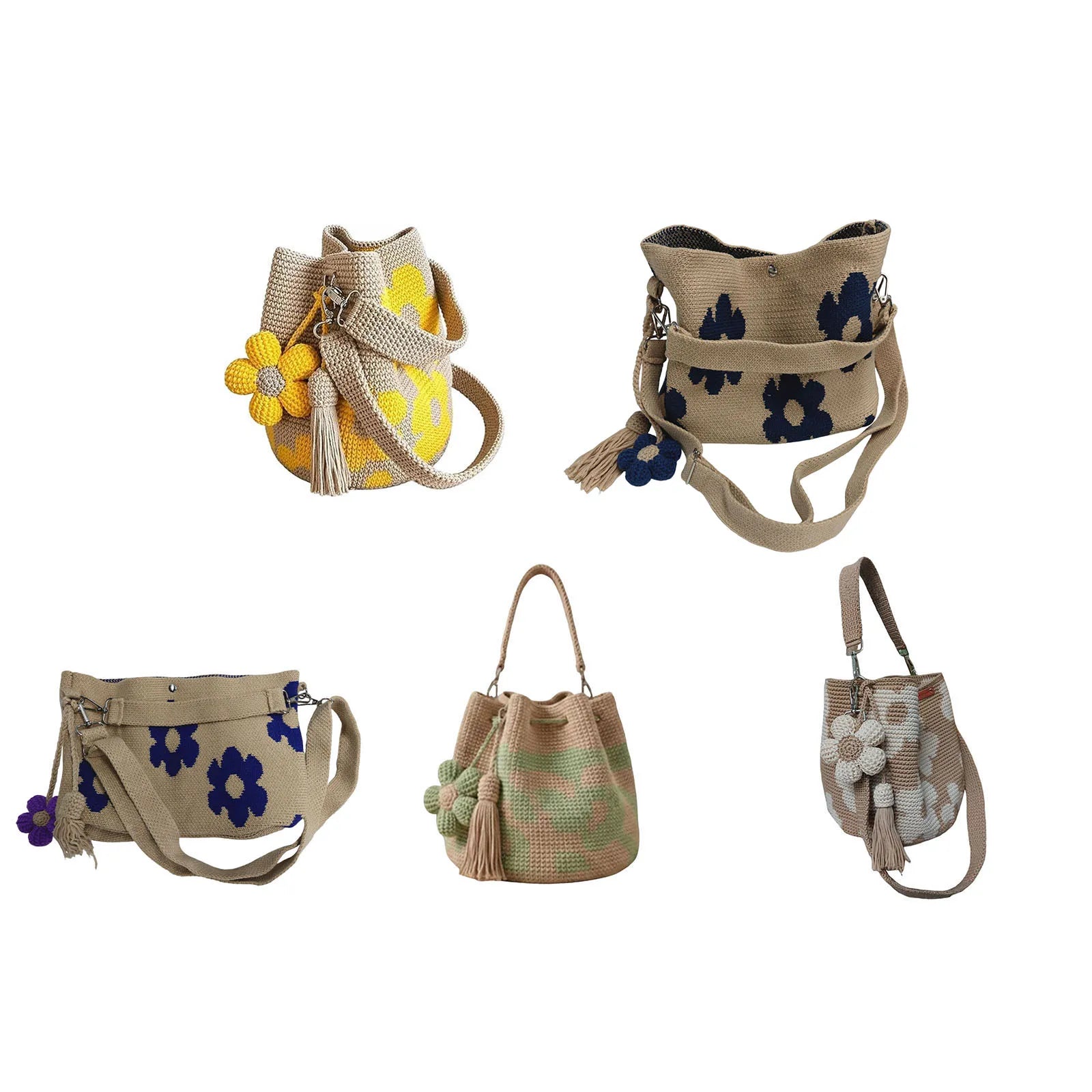 Boho Beach Handbag Lightweight Embroidery Aesthetic Boho Bag with Flower Tassel Needlepoint Barrel Drawstring Purse for Women Qme