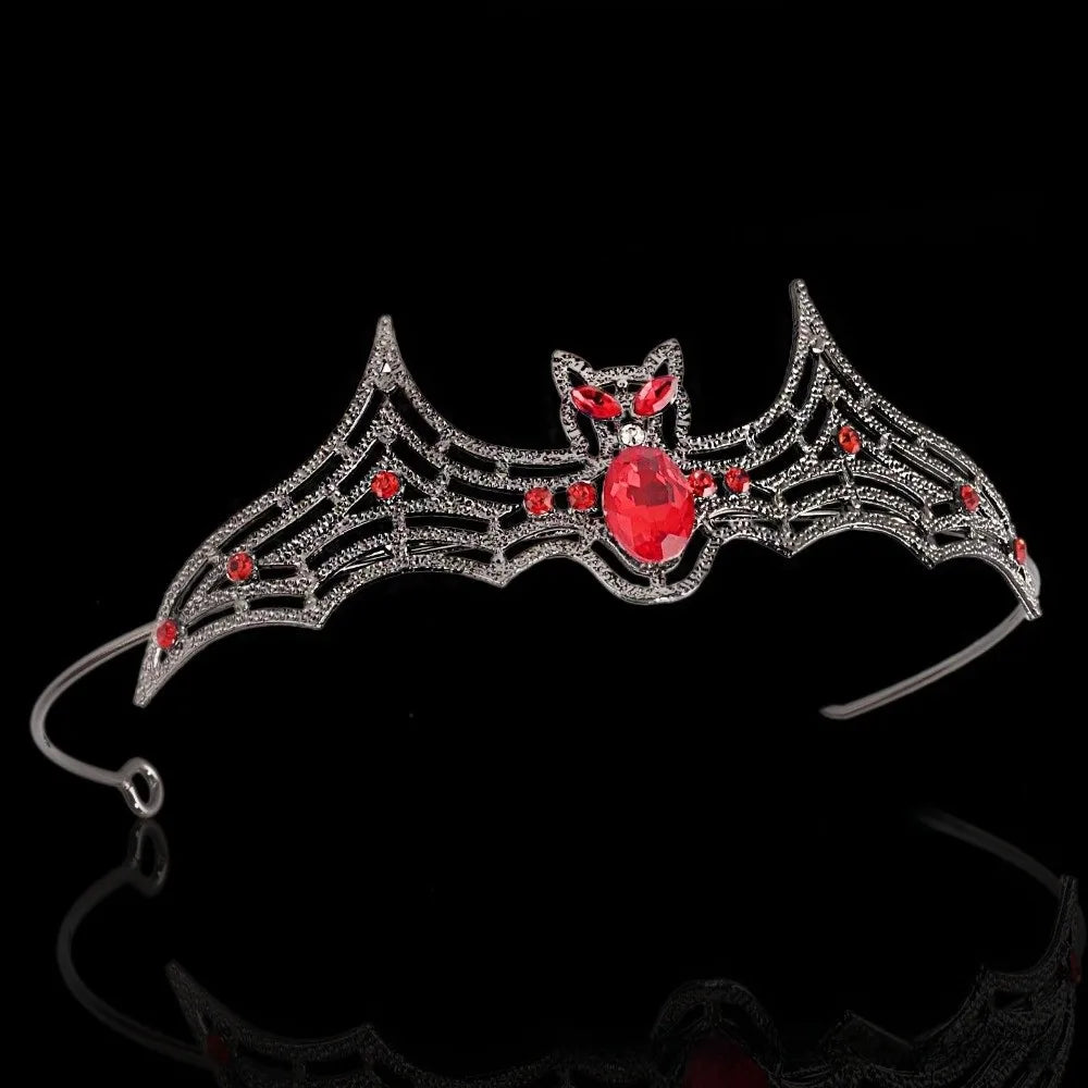 Simple Metal Halloween Bat Hairband Sparkling Multicolor Rhinestone Crowns Cosplay Props Dark Halloween Tiara Ladies Qme