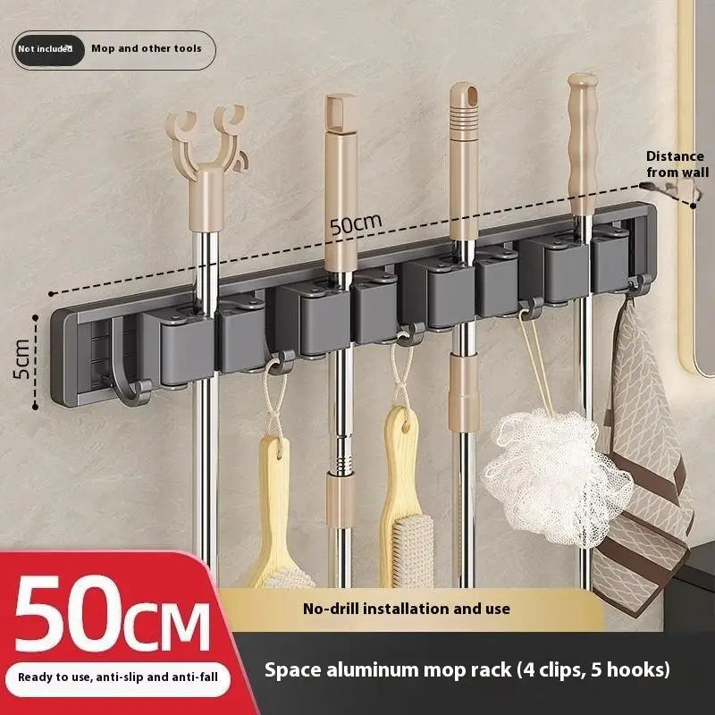 Mop Clip Stand Brush Rack Hanging Pipe Hook Kitchen Storage Bathroom Qme Gray 5hook