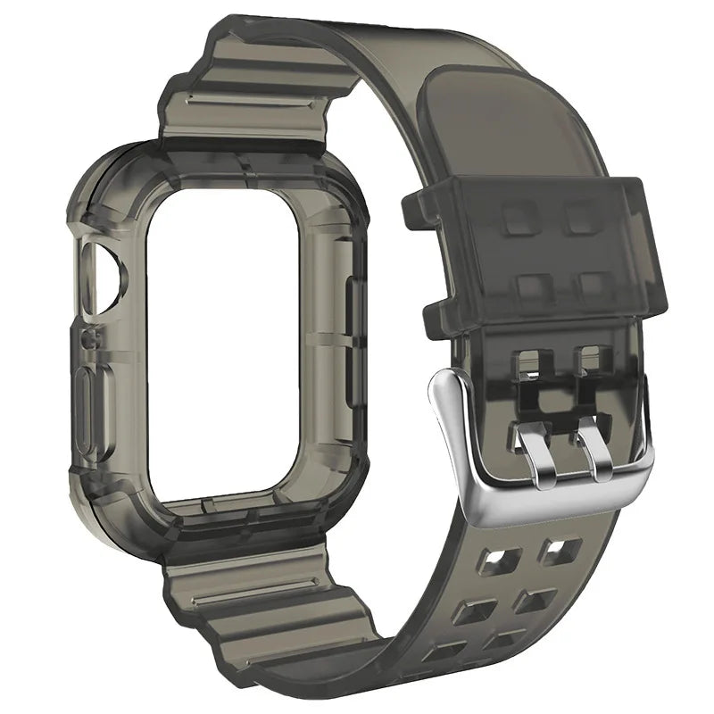 T 1 PCS Suitable for Apple Watch Transparent Jelly Colored Silicone Strap Integrated Waterproof Watch Protective Case for iWatch Qme black 38 40 41mm